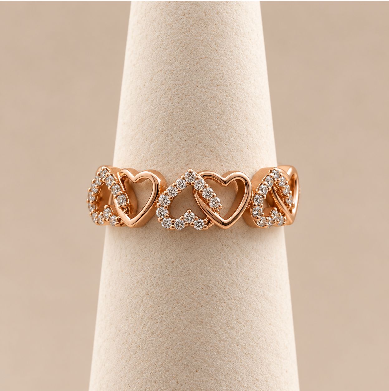 Rose Gold Concentric Hearts Diamond Ring (2.0g)