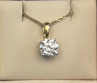 14K Lab Diamond Rnd Solitaire Pendant (1ct), Colour: Yellow