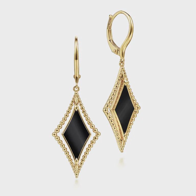 14K Yellow Gold Bujukan Black Onyx Drop Earrings