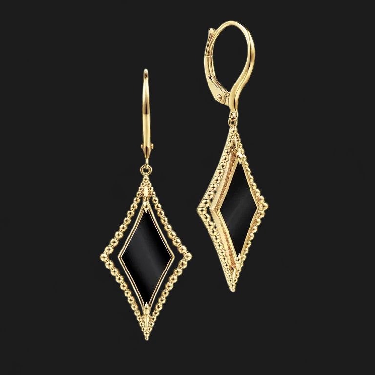 14K Yellow Gold Bujukan Black Onyx Drop Earrings