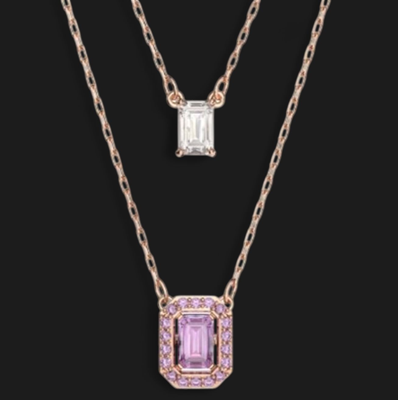 Millenia Layered Necklace,  Two Purple Octagon Cut, Rose Gold-5648981