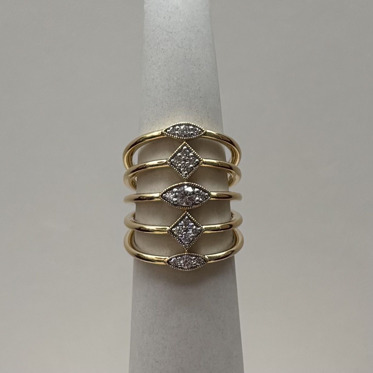 14KY Geometric Station Diamond Pave Statement Ring