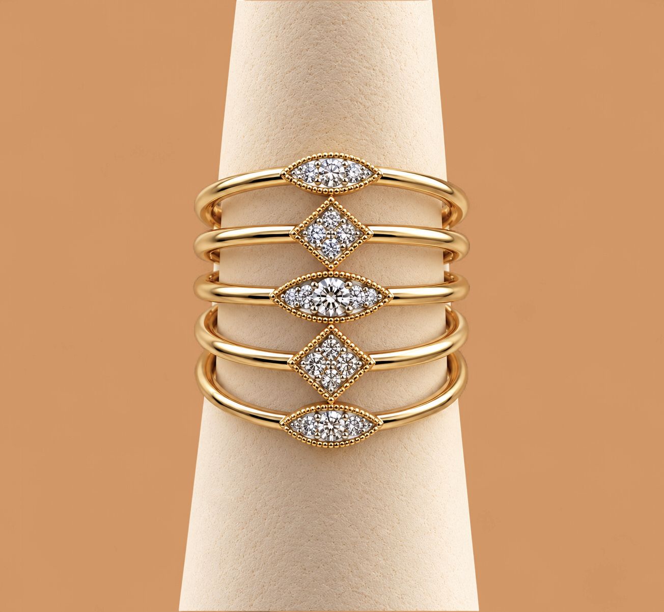 Geometric Station Diamond Pave Statement Ring