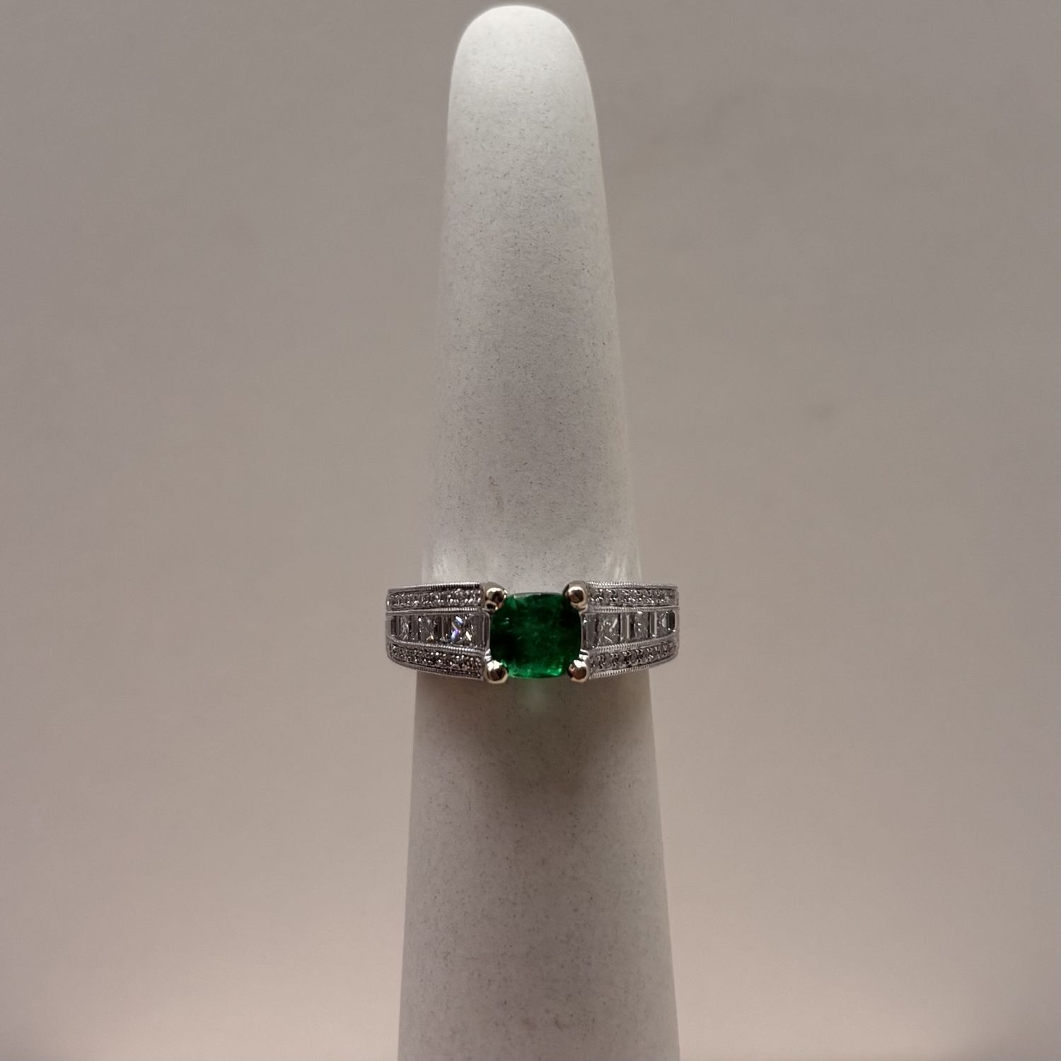 14KW Princess Cut Emerald &amp; Diamond Ring