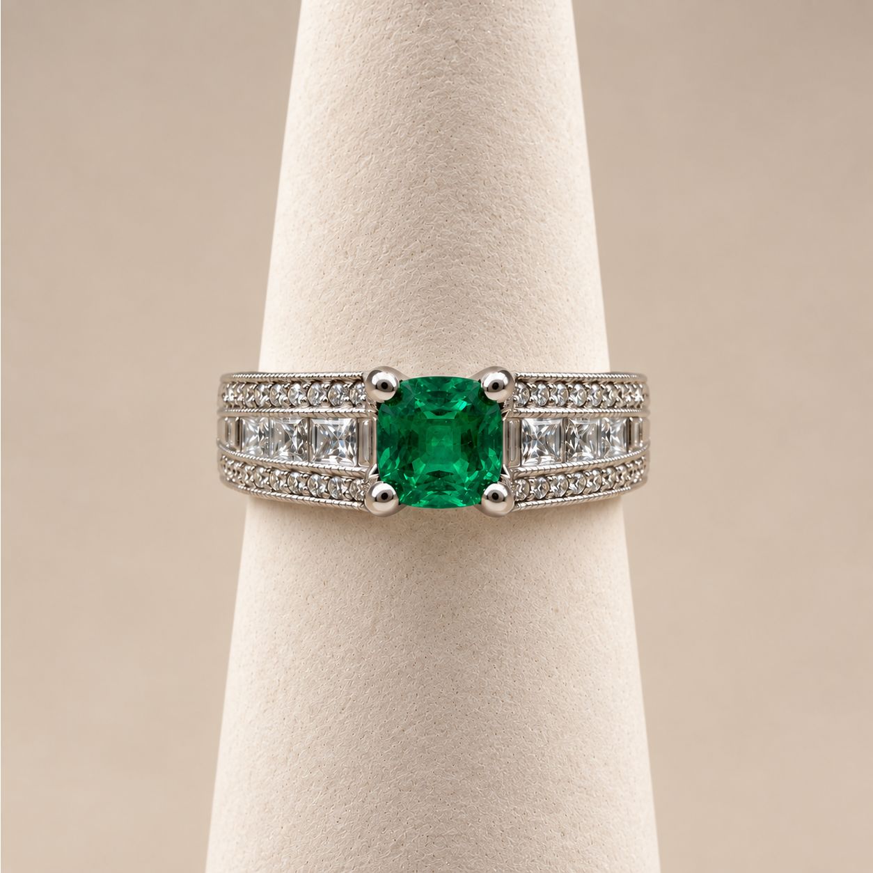 Princess Cut Emerald Diamond Ring  (7.7g)