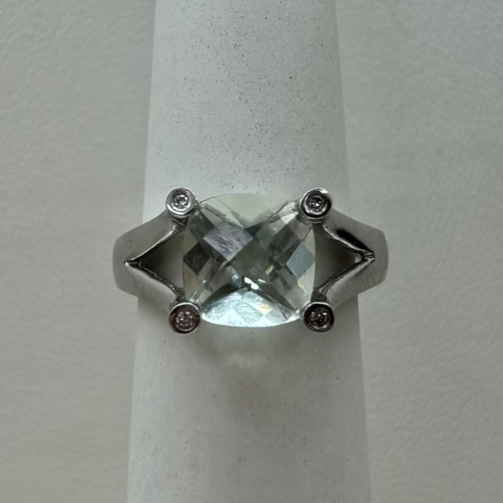 14KW Cushion Cut Aquamarine Diamond Ring (3.7g)
