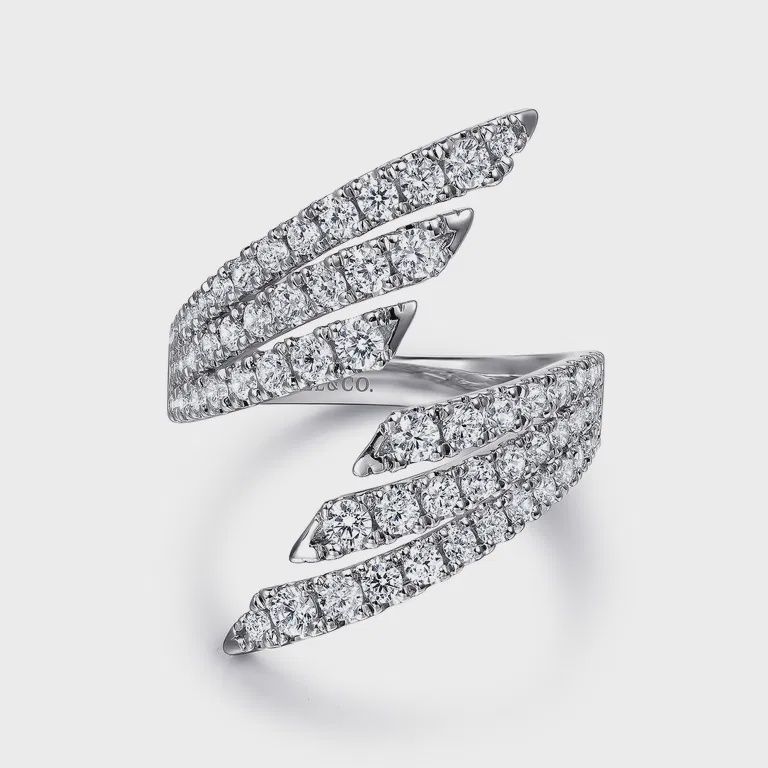 14K White Gold Multi Row Diamond Bypass Ladies Ring