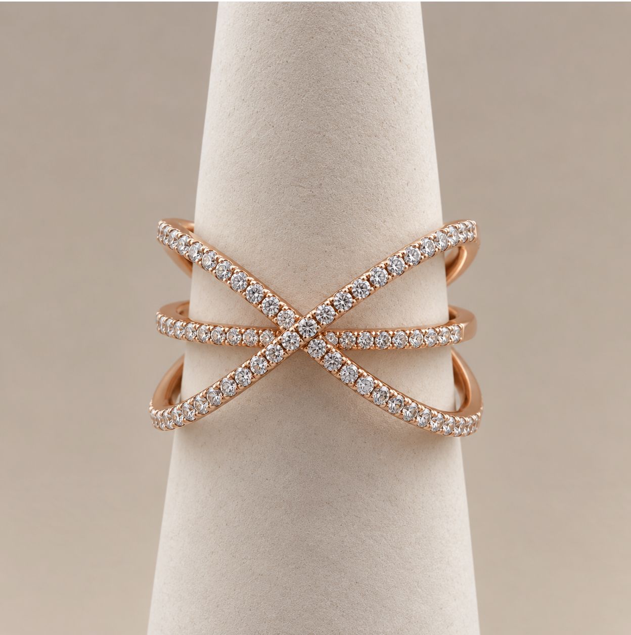 Rose Gold Diamond Criss-Cross Ring