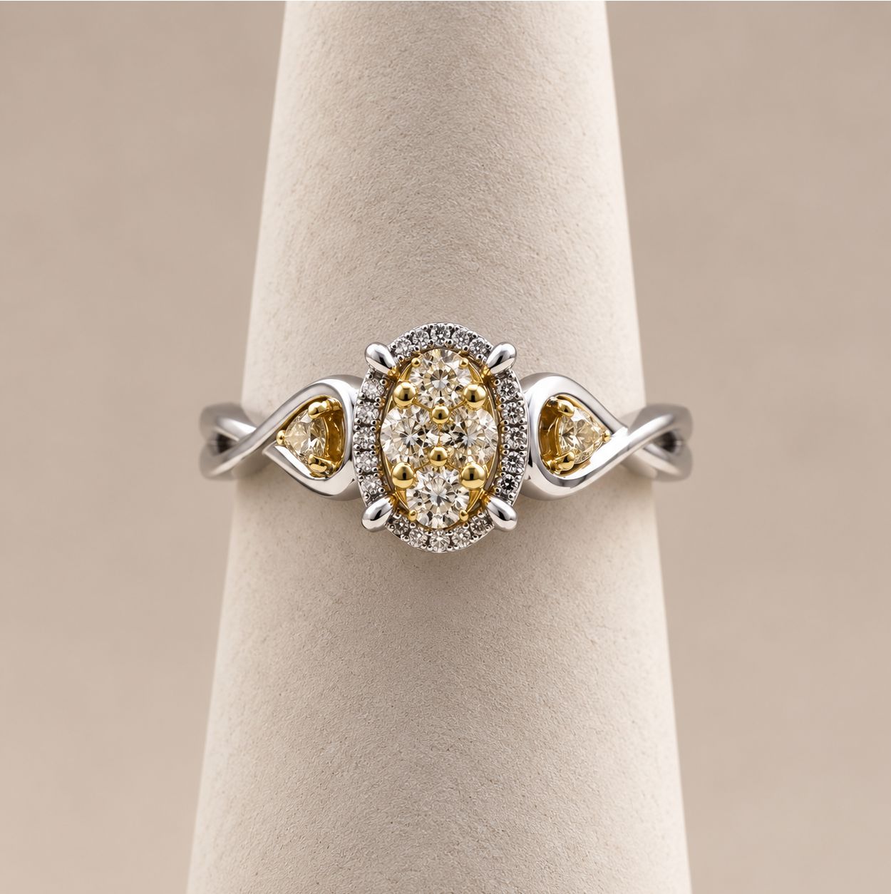 Two-Tone Oval Halo Diamond Swirl Ring (3.0g)