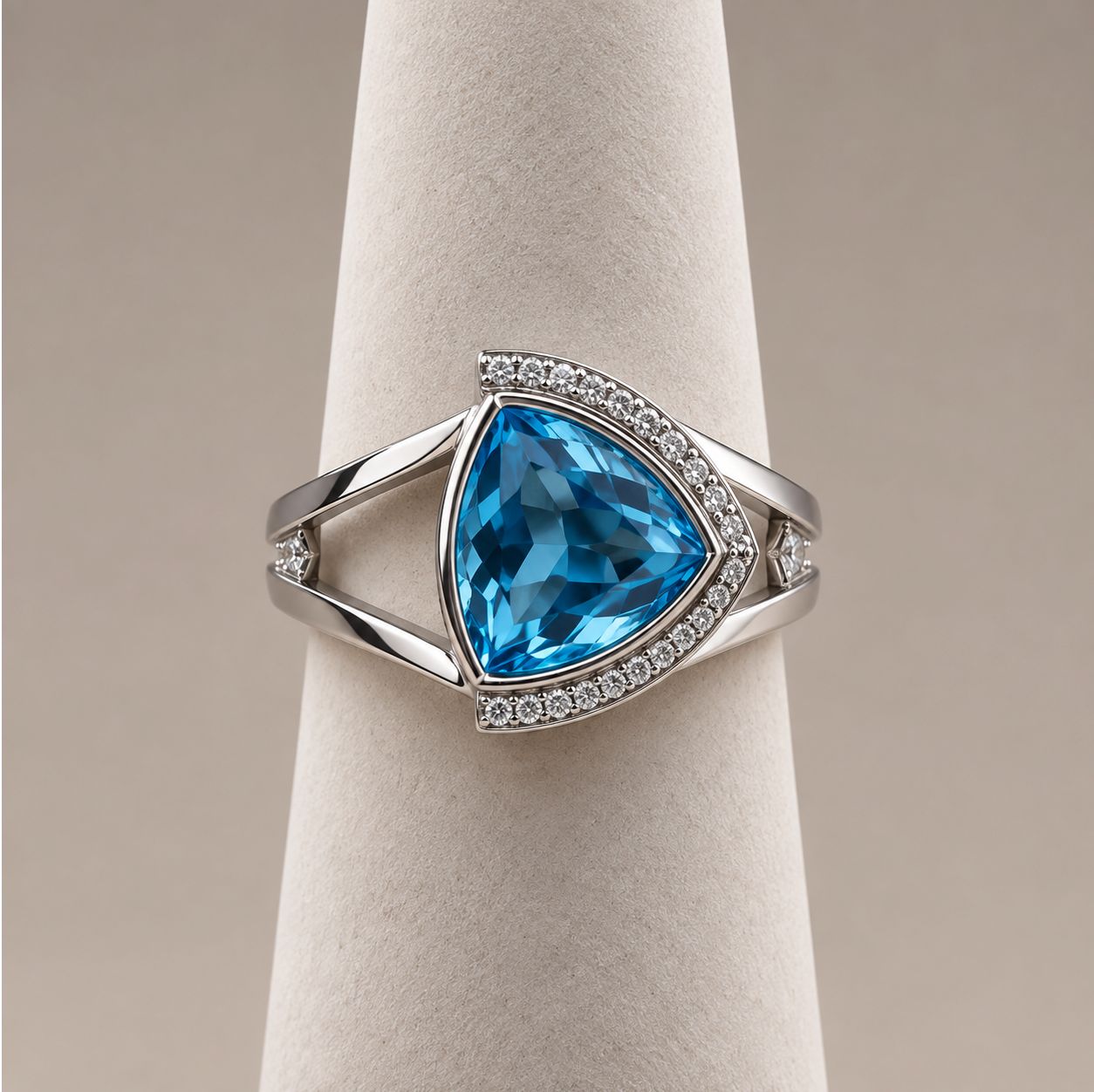Blue Topaz Diamond Triangle Ring (4.1g)