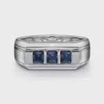 14K White Gold SB - B Quality Sapphire Mens Ring