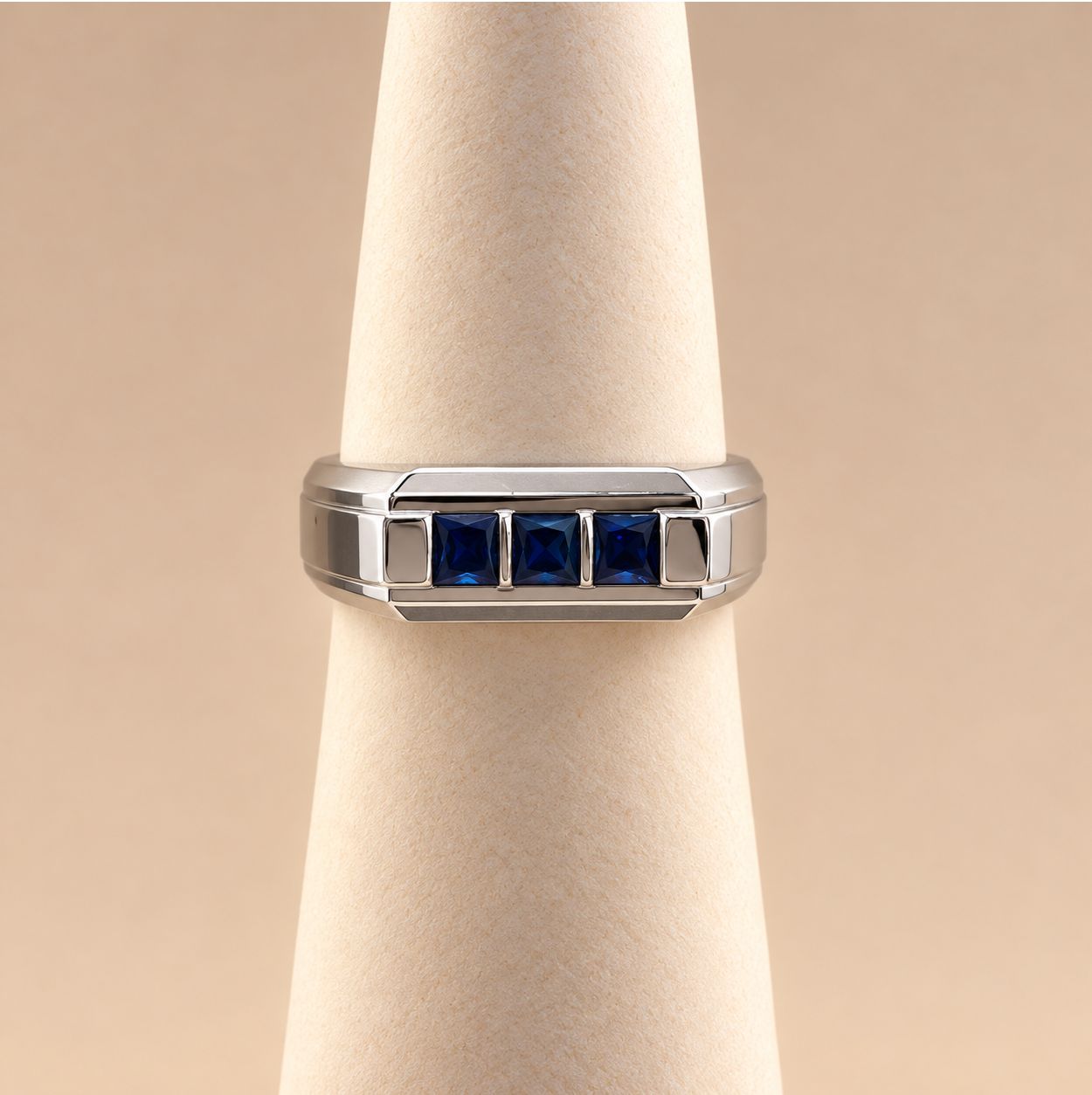 Sapphire Men's Ring in Sand Blast Finish