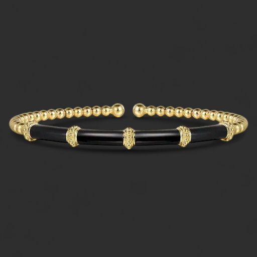 14K Yellow Gold Black Enamel Beaded Bangle Cuff-Bujukan