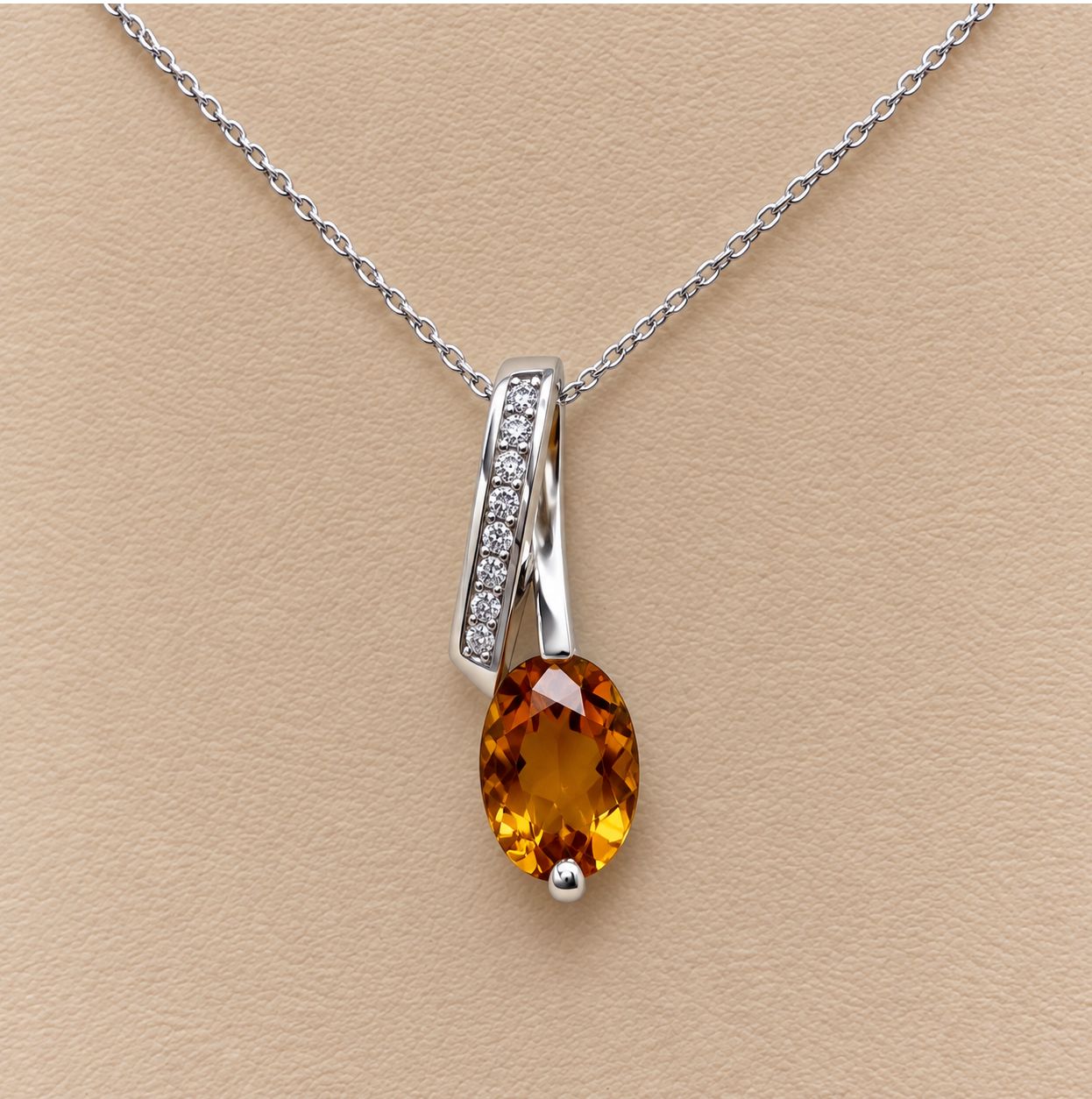 Citrine &amp; Diamond Oval Pendant