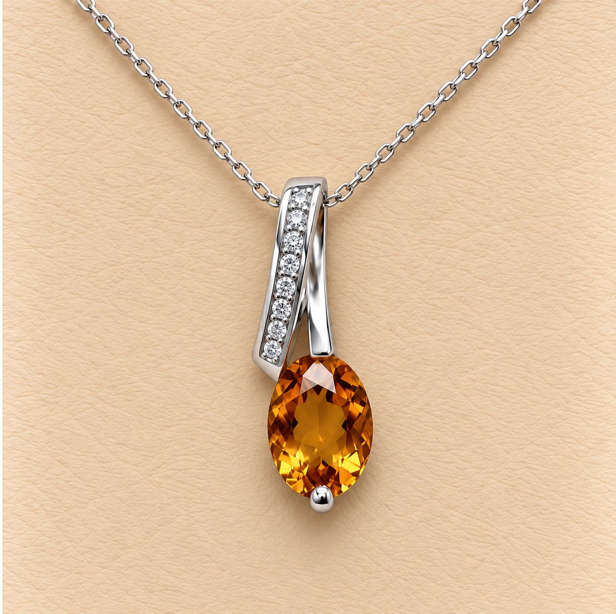 Oval Citrine Diamond Pendant