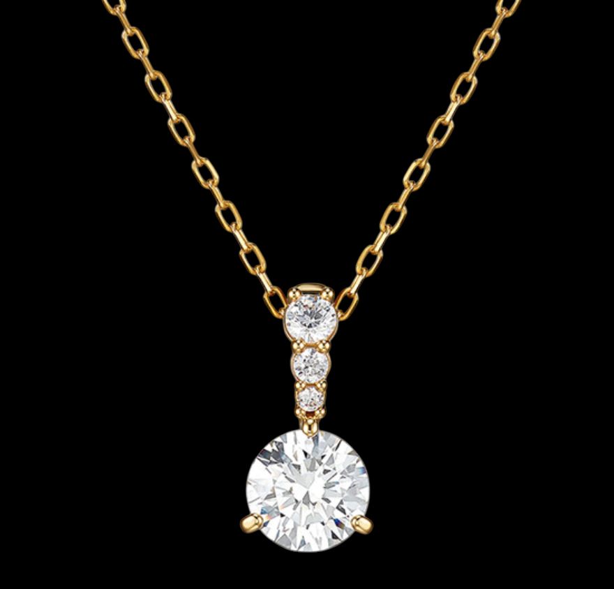 Solitaire Pendant Round Cut, White, Gold Tone-5511557