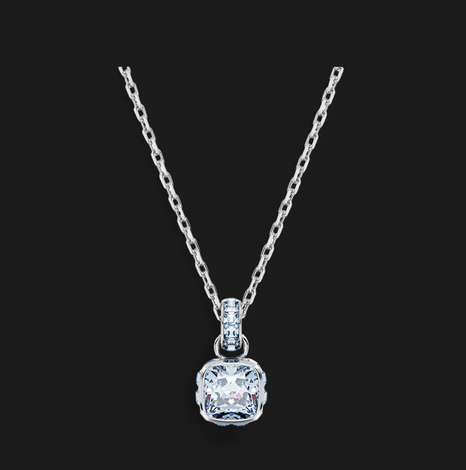 March Birthstone Pendant, Square Cut, Blue-5651794