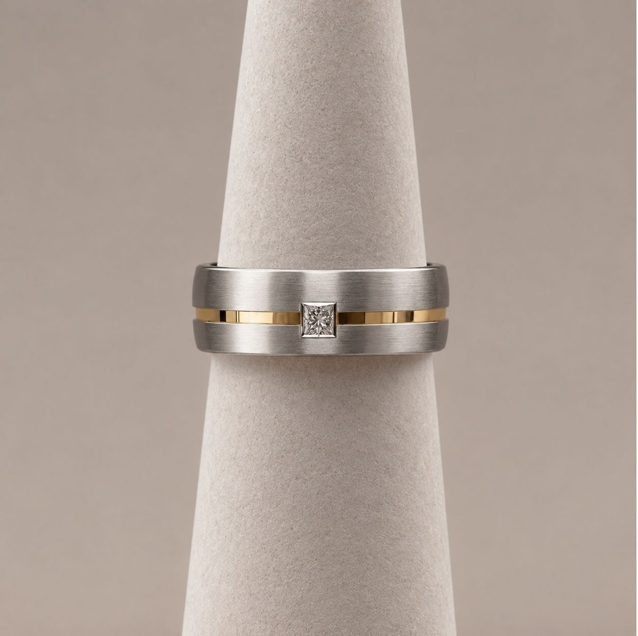 Men's Two-Tone Brushed Princess Cut Band  (8.2g)