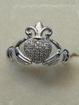Pave Dia Heart Claddagh Ring
