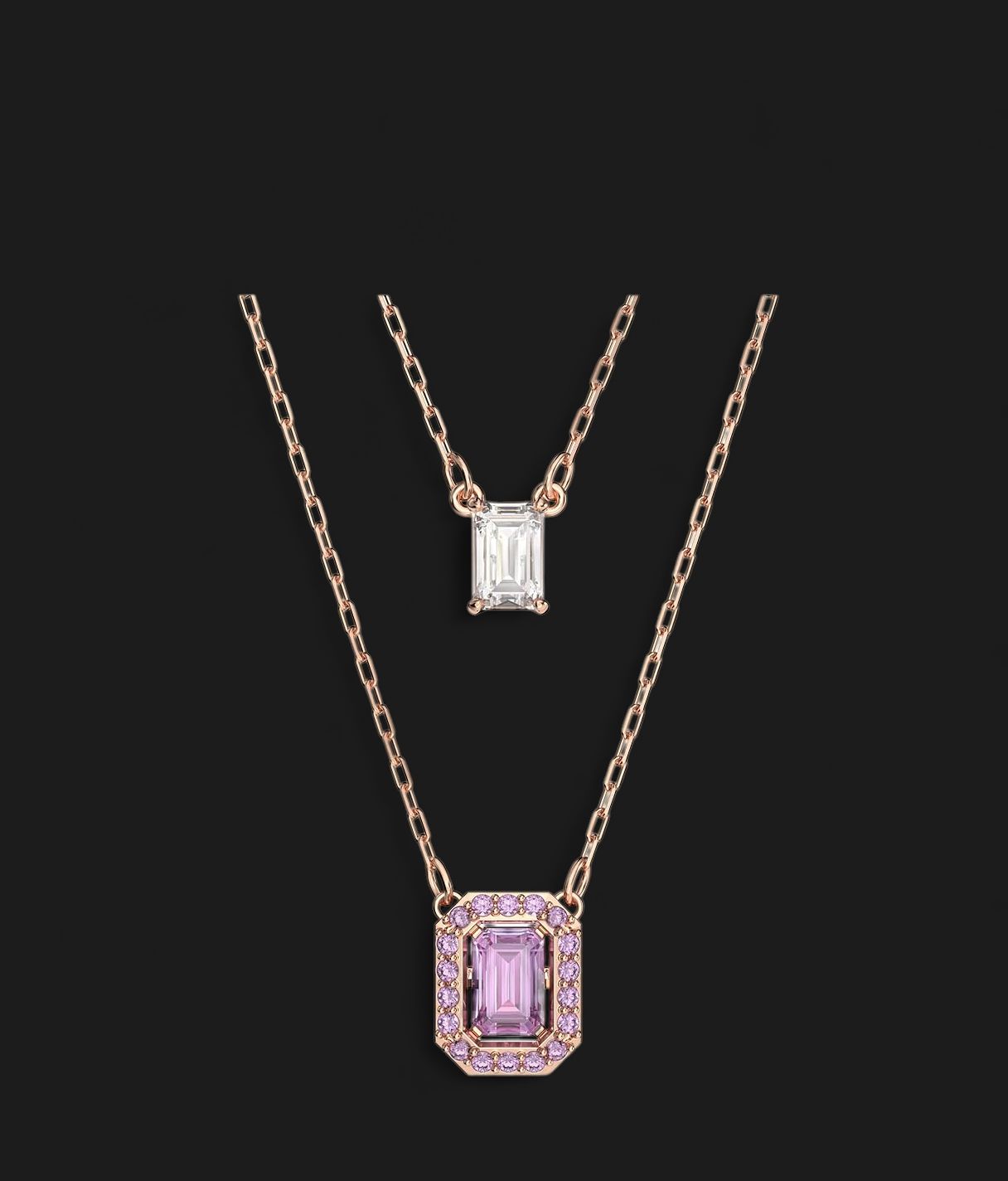 Millenia Layered Necklace, Octagon Cut, Purple, Rose Gold -5640558