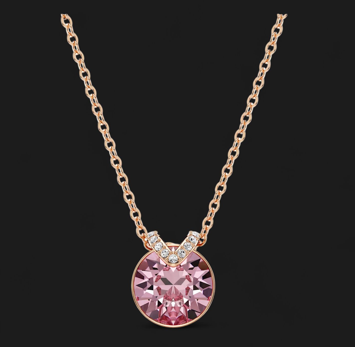 Bella V Pendant Round Cut, Pink, Rose Gold-5662088