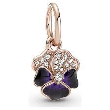Deep Purple Pansy Flower Dangle Charm - 780776C01