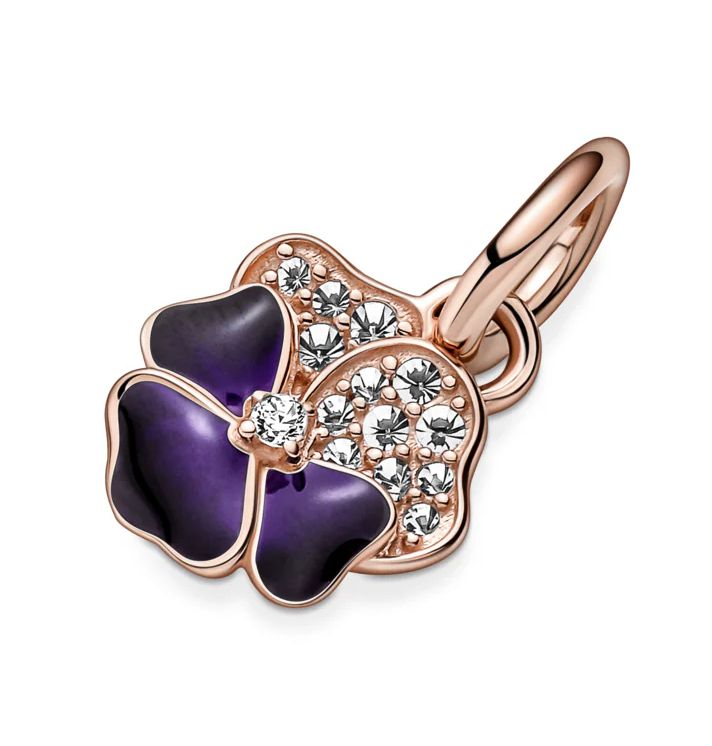Deep Purple Pansy Flower Dangle Charm - 780776C01