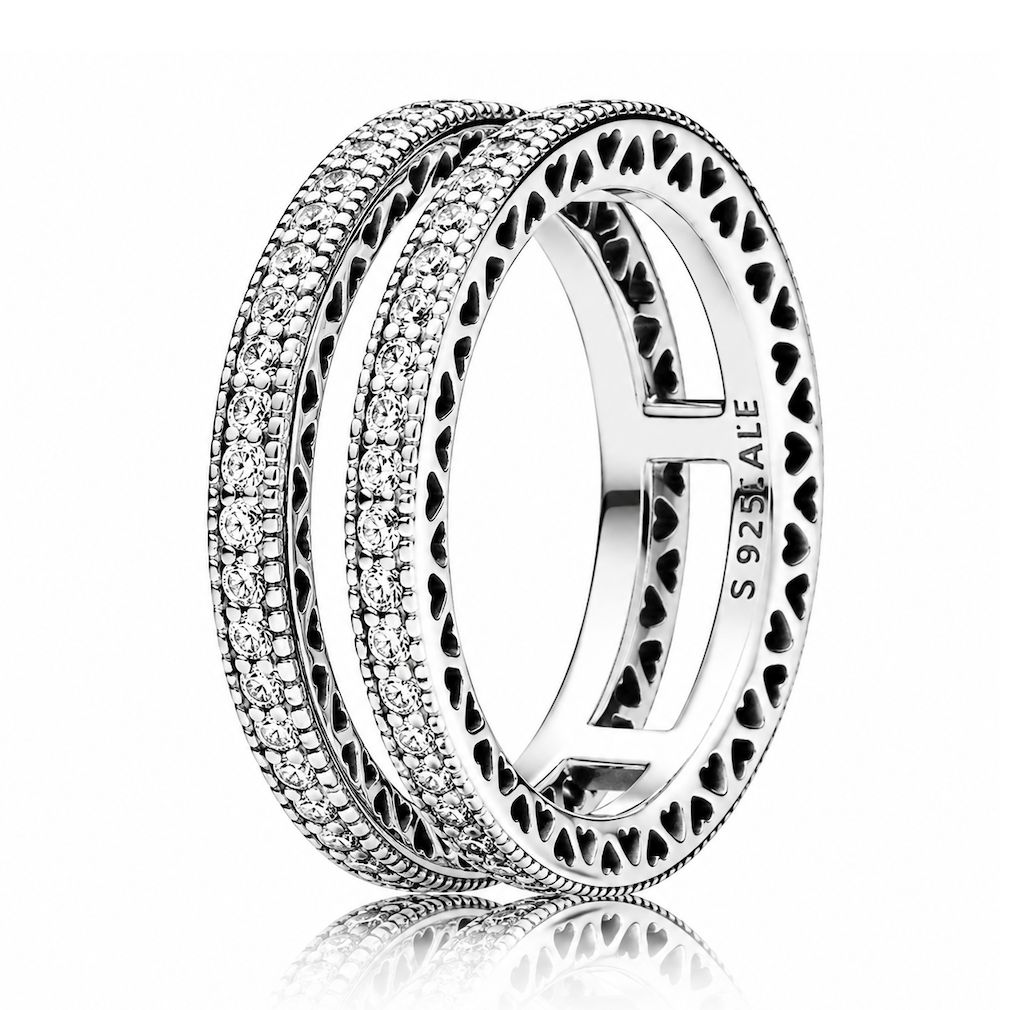 Double Sparkle &amp; Hearts Ring-196236CZ