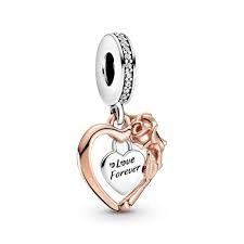 Heart &amp; Rose Flower Dangle Charm - 789290C01
