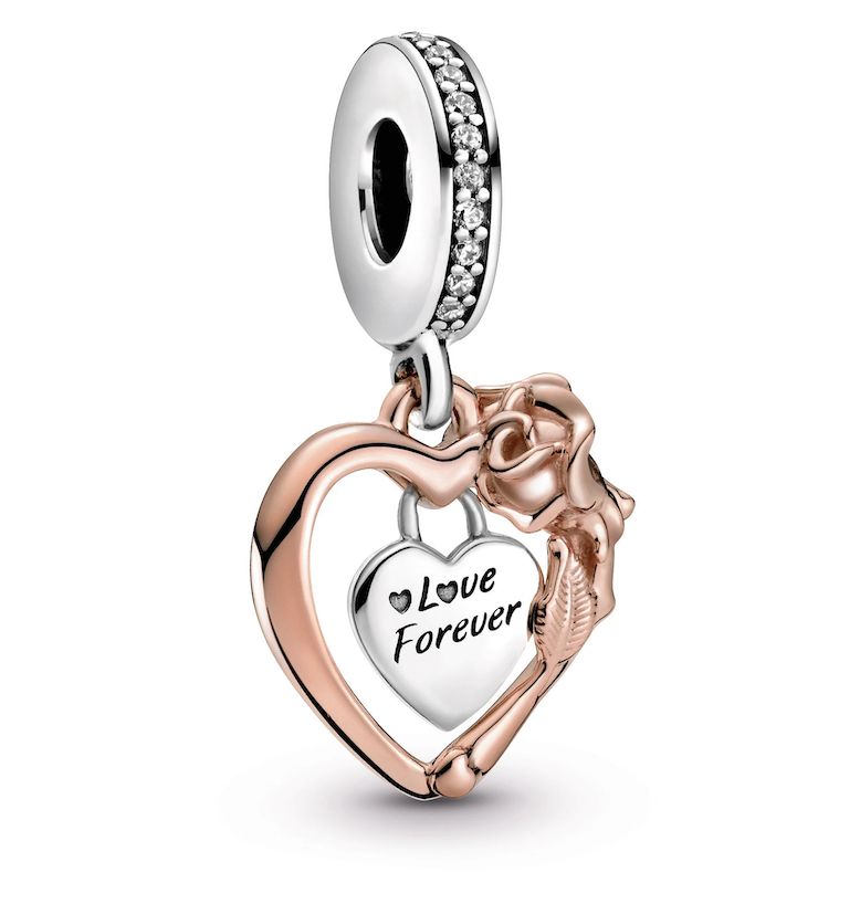 Heart &amp; Rose Flower Dangle Charm-789290C01