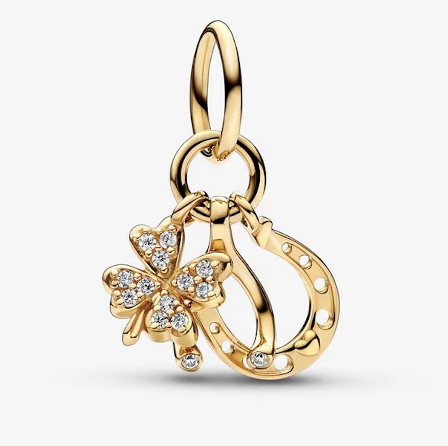 Lucky Clover, Wishbone &amp; Horseshoe 14k Solid Gold Dangle Charm-752337C01