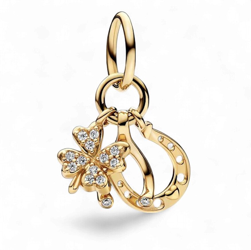 Lucky Clover, Wishbone &amp; Horseshoe 14k Solid Gold Dangle Charm-752337C01