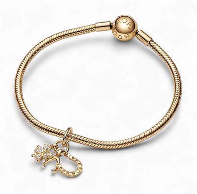 Lucky Clover, Wishbone &amp; Horseshoe 14k Solid Gold Dangle Charm-752337C01