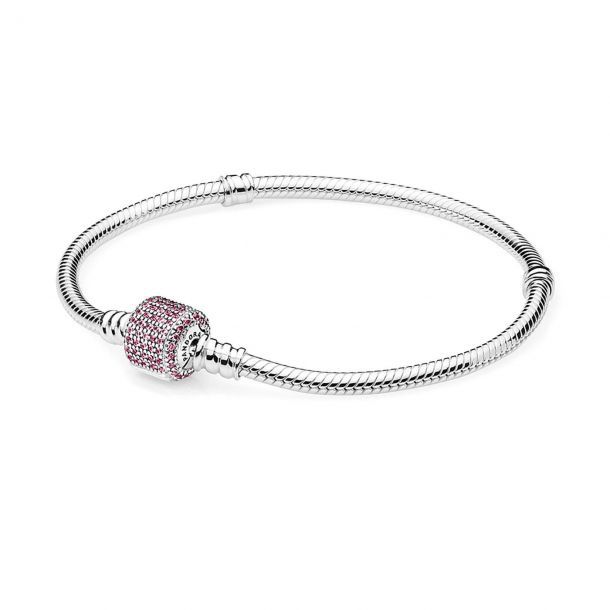 PANDORA Sterling Silver Bracelet with Signature Clasp, Fancy Pink Cubic Zirconia-590723CZS