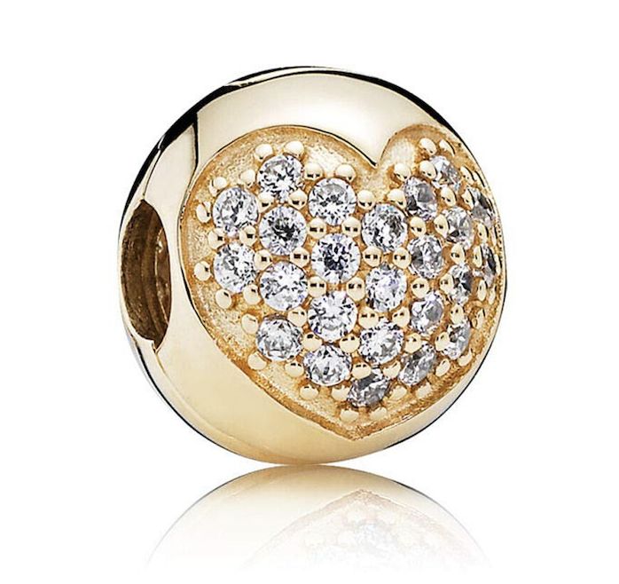 Pavé Heart 14k Solid Gold Clip Charm-750832CZ