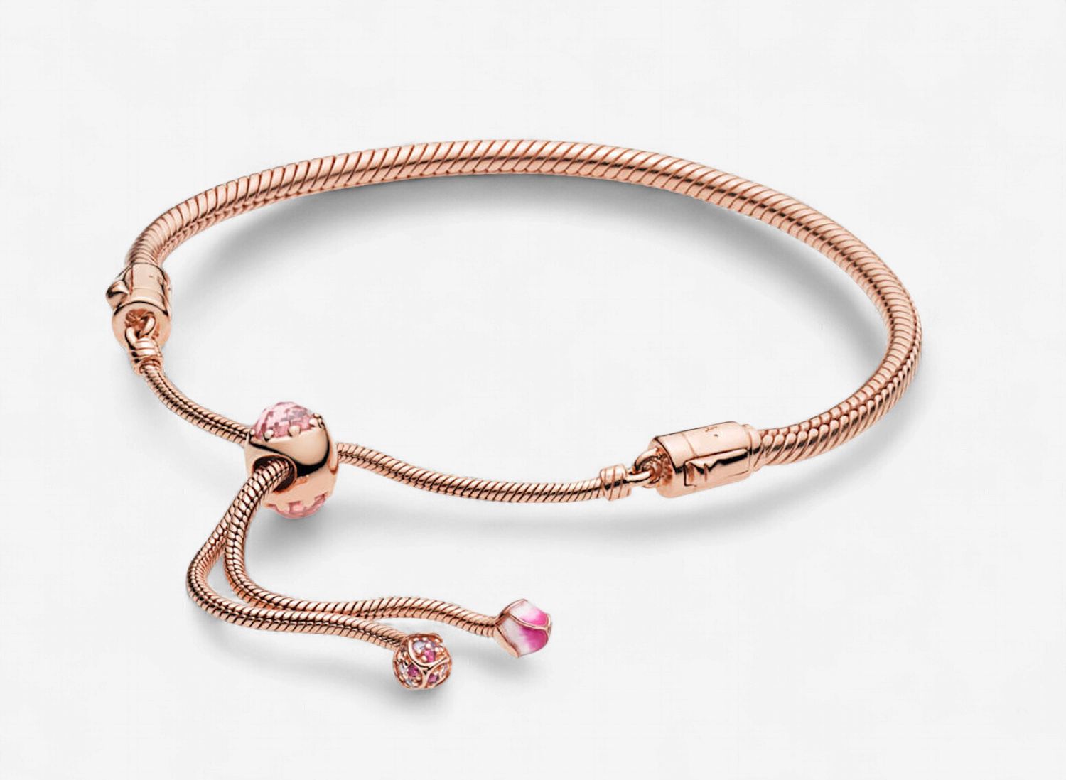 Pandora Moments Pink Peach Blossom Flower Snake Chain Slider Bracelet - 588093NCCMX-2