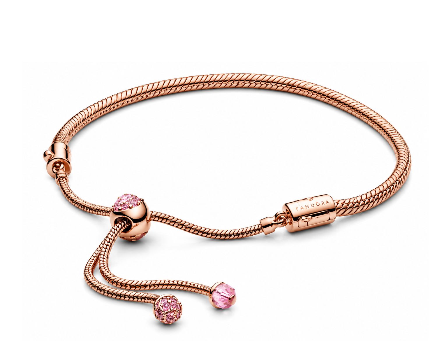 Pandora Moments Pink Peach Blossom Flower Snake Chain Slider Bracelet - 588093NCCMX-2