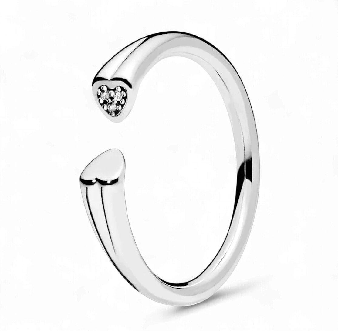 Polished &amp; Sparkling Hearts Open Ring-196572CZ