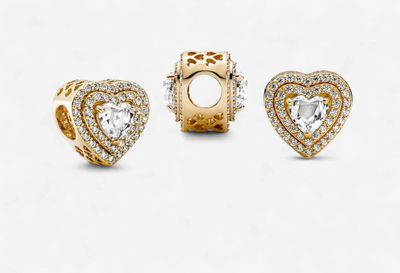 Sparkling Levelled Hearts 14k Solid Gold Charm-759517C01