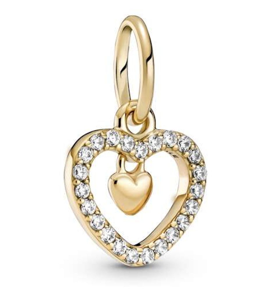 Sparkling Double Heart 14k Solid Gold Dangle Charm-759142C01