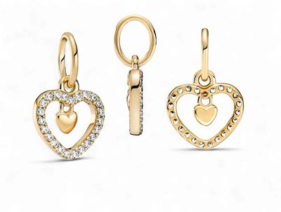 Sparkling Double Heart 14k Solid Gold Dangle Charm-759142C01