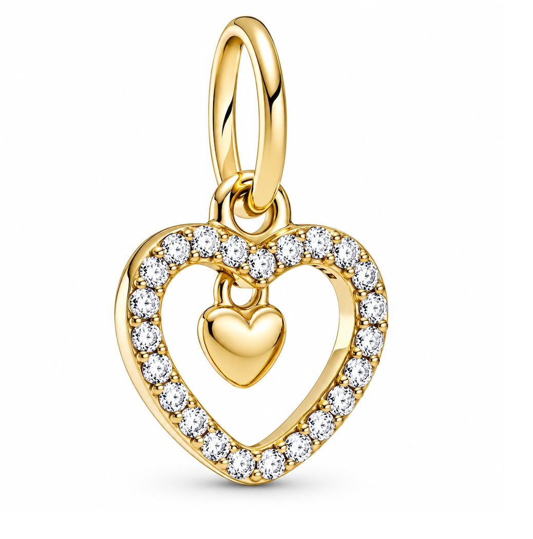 Sparkling Double Heart 14k Solid Gold Dangle Charm-759142C01
