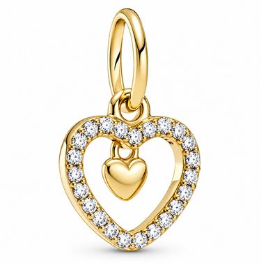 Sparkling Double Heart 14k Solid Gold Dangle Charm-759142C01