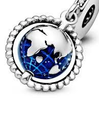 Globe silver dangle with clear cubic zirconia and blue enamel-798021CZ