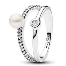 Freshwater Cultured Pearl &amp; Pavé Double Band Ring - 193147C01