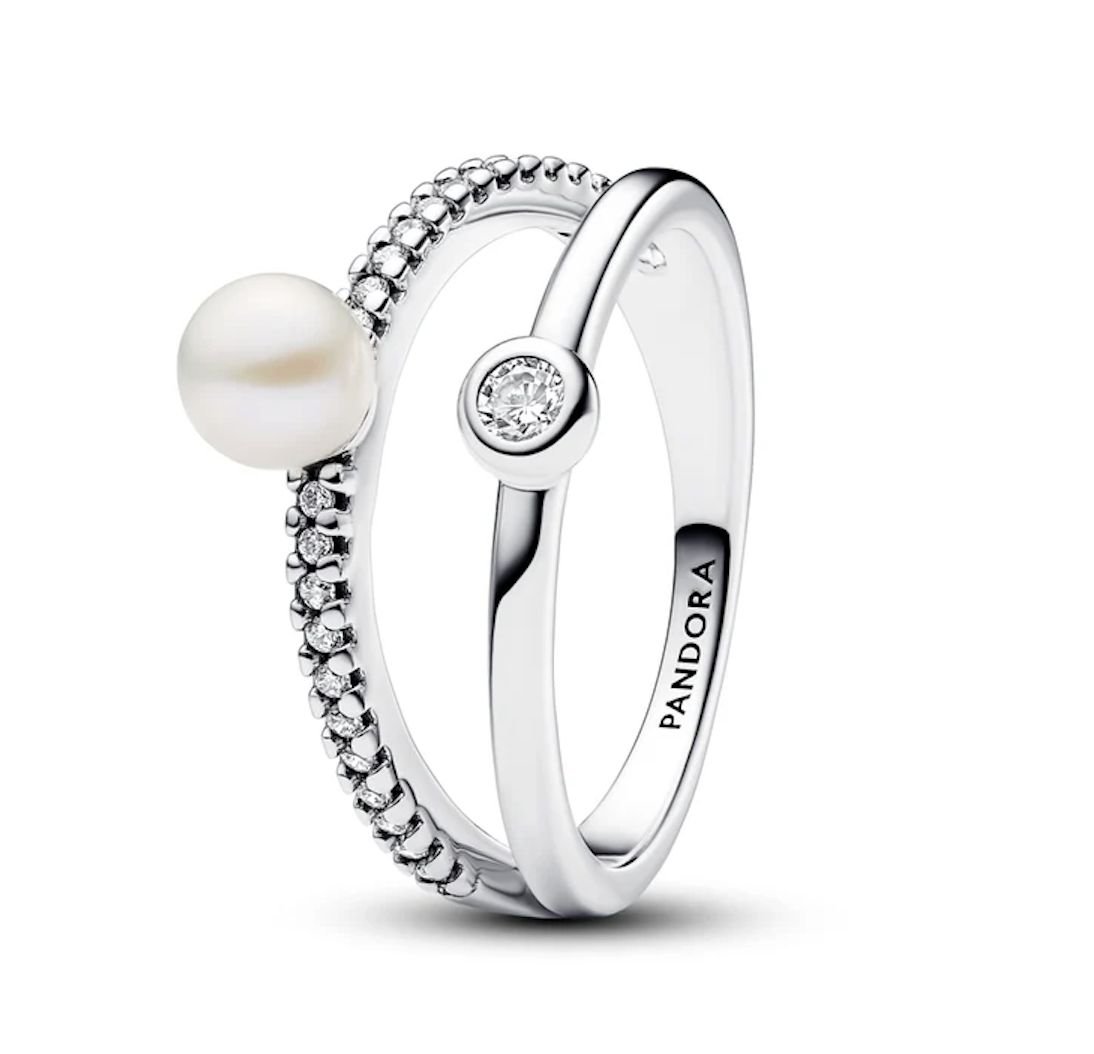 Freshwater Cultured Pearl &amp; Pavé Double Band Ring-193147C01