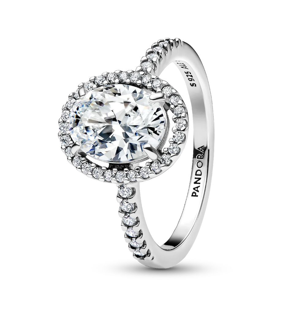 Oval Sparkling Halo Statement Ring-193777C01