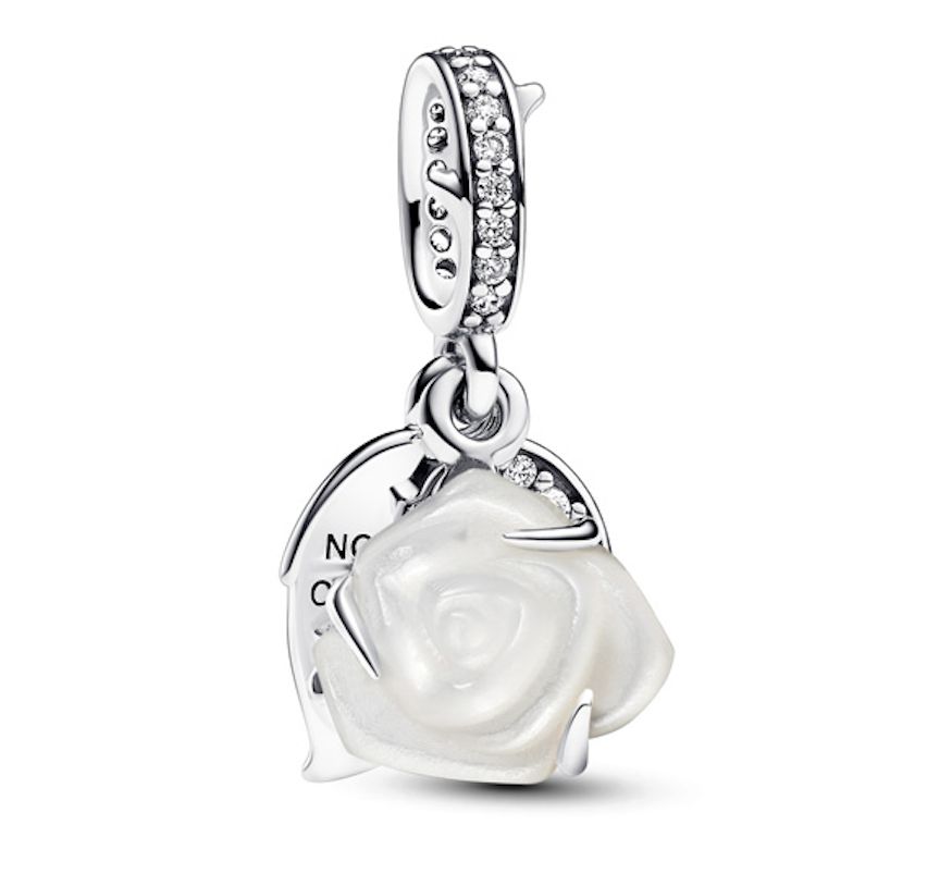 White Rose in Bloom Double Dangle Charm - 793200C01