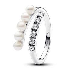 Freshwater Cultured Pearls &amp; Pavé Open Ring - 193145C01