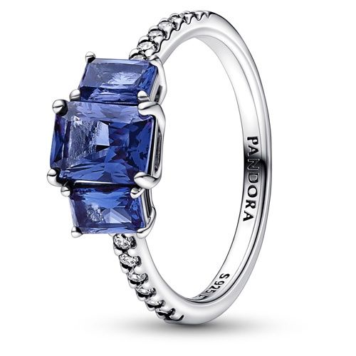 Blue Rectangular Three Stone Sparkling Ring - 192389C01